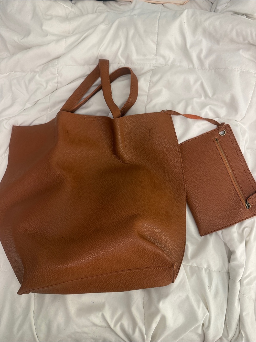 Forever 21 Cognac Pebbled Tote with Matching Pouch